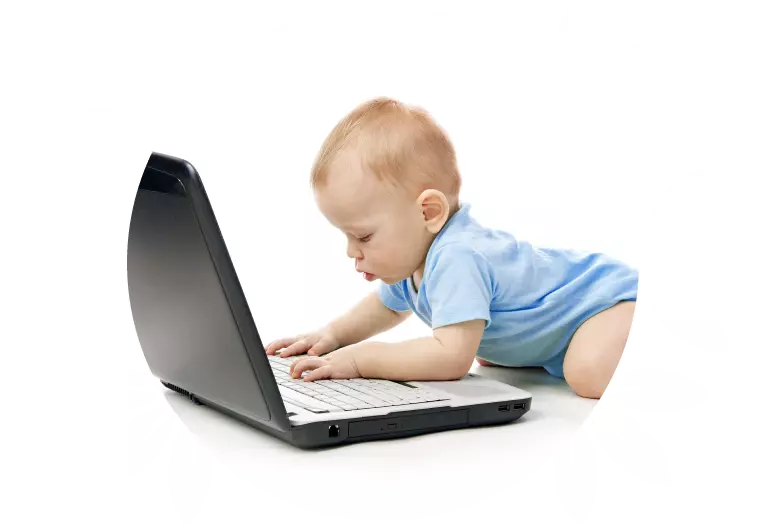 Baby learning from laptop