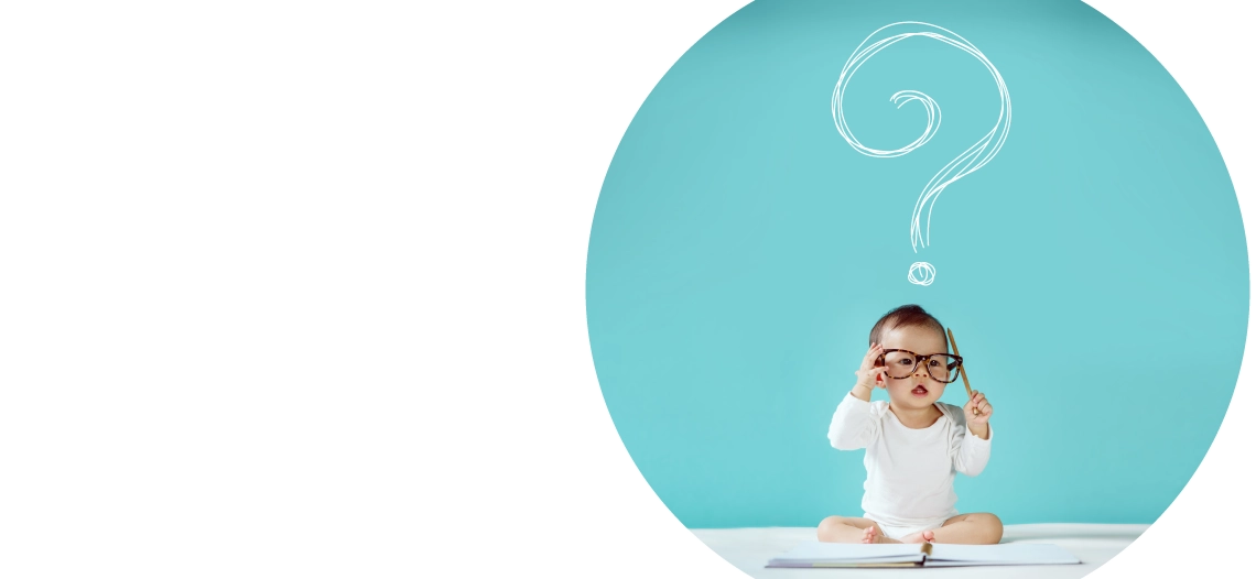 Baby teacher with question mark graphic